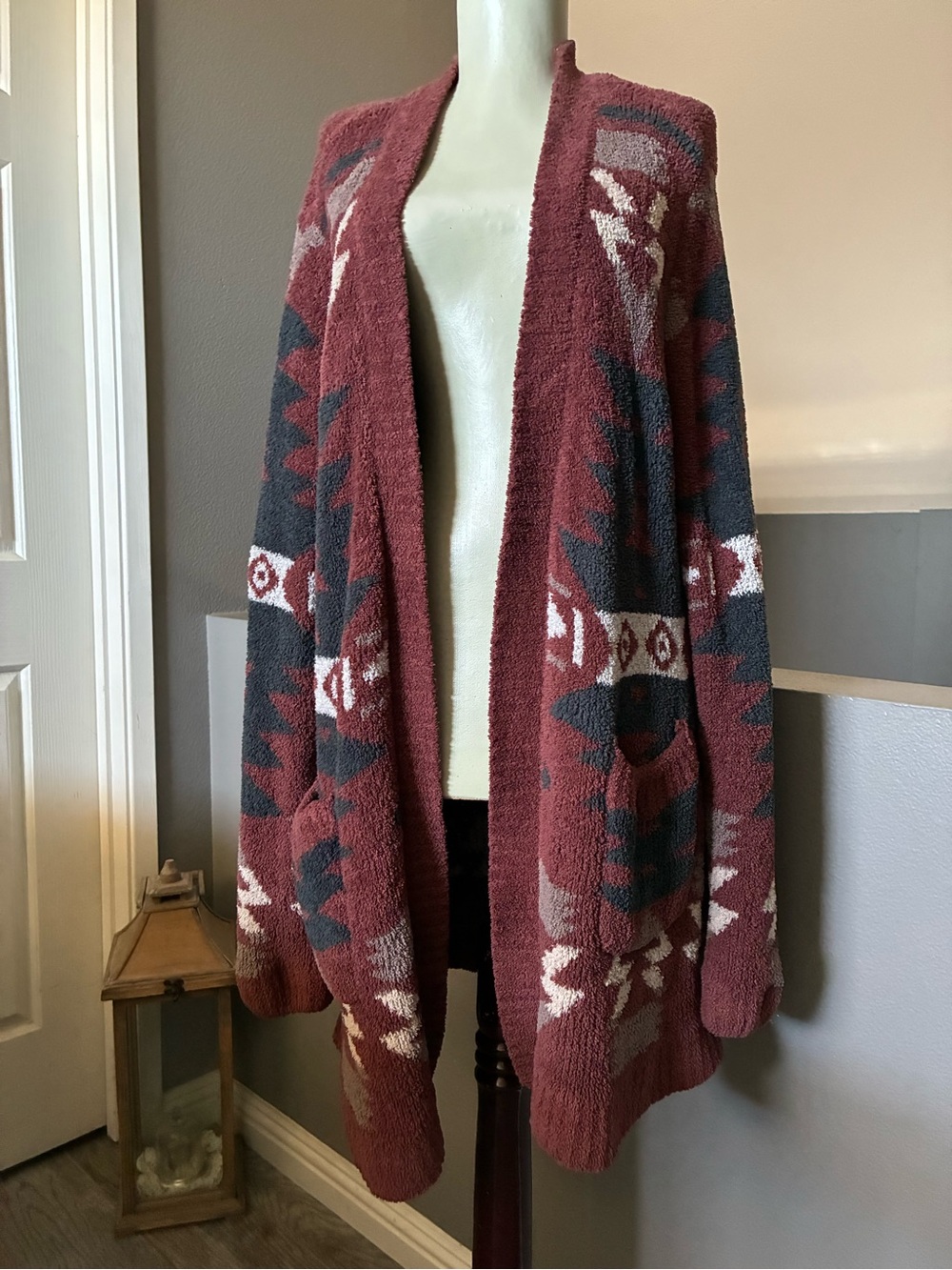 Jodifl Southwestern Aztec Popcorn Knit Open Front Cardigan Size Large